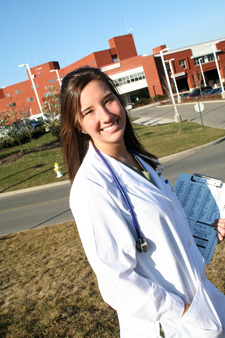 model posing as doctor